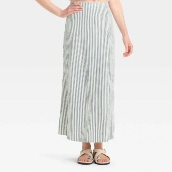 A New Day Navy Blue and White Striped Linen Rayon Midi Maxi Skirt NWT 2X - Picture 3 of 3